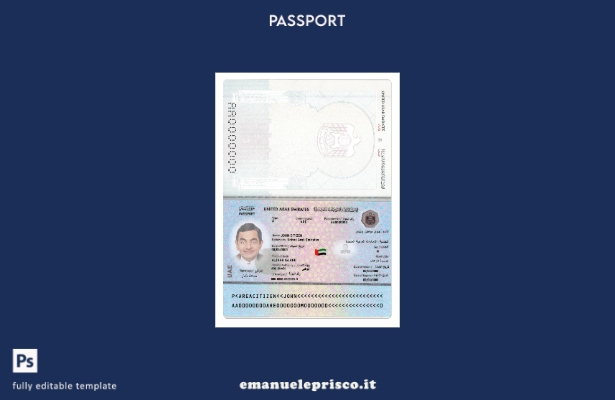 modello presente di passaporto degli Emirati Arabi Uniti in stile verificato